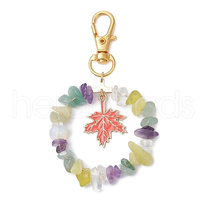 Natural & Synthetic Gemstone Chips Beads & Maple Leaf Alloy Enamel Pendant Decoration KEYC-JKC01018-04-1