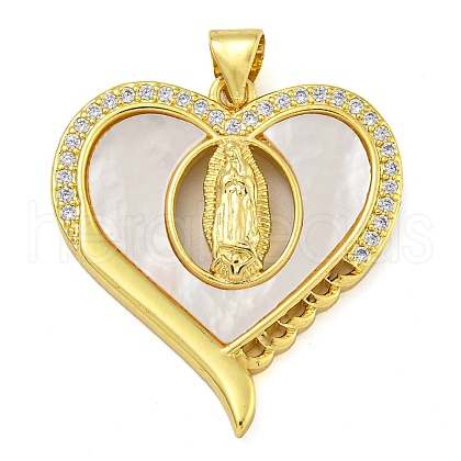 Real 18K Gold Plated Brass Pendants with Shell KK-D534-05G-04-1