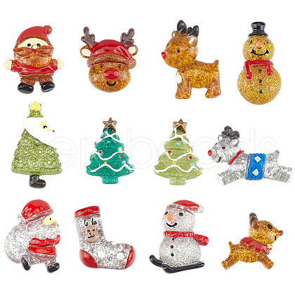 SUNNYCLUE 24Pcs 12 Styles Christmas Theme Transparent Resin Cabochons FIND-SC0011-31-1