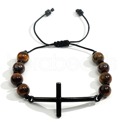 Round Natural Tiger Eye Braided Bead Bracelets OT3937-1