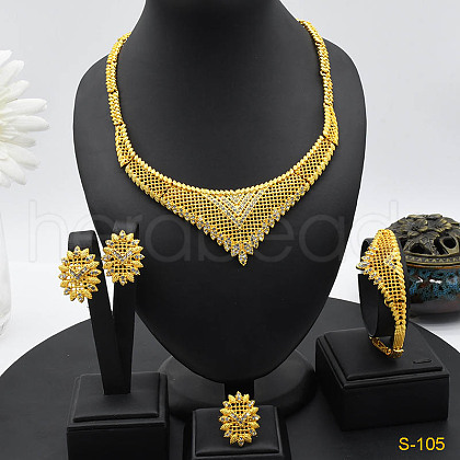 Flower Alloy Rhinestone Jewelry Sets FS-WG184E4-06-1