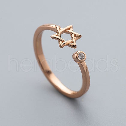 Fashionable Brass Micro Pave Cubic Zirconia Adjustable Cuff Rings FS-WG24B11-03-1