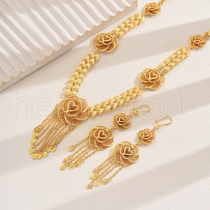Luxury Middle Eastern Alloy Flower Tassel Earrings & Necklaces Sets for Wedding IE5222-1