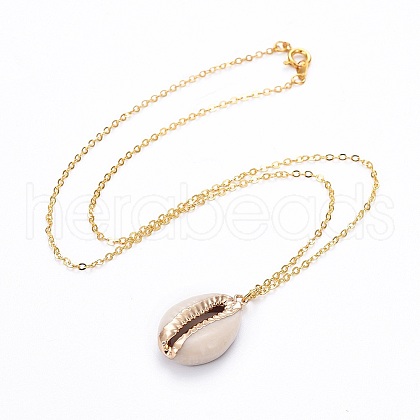 Electroplate Cowrie Shell Pendants Necklaces NJEW-JN02362-1