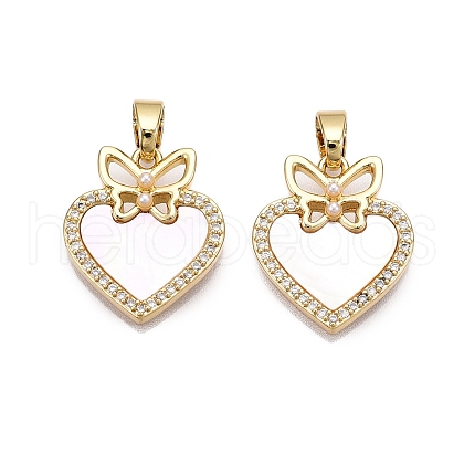 Brass Micro Pave Clear Cubic Zirconia Pendants KK-N254-202G-1