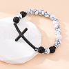 Round Synthetic Howlite &  Natural Lava Rock Bead Stretch Bracelets BJEW-F493-04EB-02-3