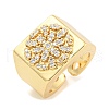 Rectangle with Flower Clear Cubic Zirconia Open Cuff Ring RJEW-L121-029G-1