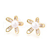 Flower Brass Natural Pearl Stud Earrings PEAR-N020-05X-1