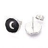 Nuggets with Moon 304 Stainless Steel Enamel Stud Earrings EJEW-T047-19P-2