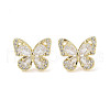 Butterfly Brass Micro Pave Clear Cubic Zirconia Stud Earrings with Glass for Women EJEW-L285-011G-1