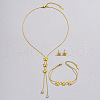 Flower Stainless Steel Crystal Rhinestone Lariat Necklaces & Stud Earrings & Bracelets Sets for Women FS-WG939A0-01-4