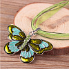 Butterfly Alloy Enamel & Rhinestone Pendant Waxed Cord Necklaces for Women FS-WGA0605-02-1