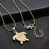 Summer Beach Brass Pave Cubic Zirconia Turtle Pendant Necklaces for Women NJEW-U039-02G-02-2