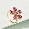 Flower Brass Micro Pave Cubic Zirconia Cuff Rings for Women RJEW-A069-14G-3