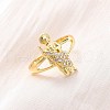 Brass Micro Pave Clear Cubic Zirconia Cuff Rings for Women RJEW-U047-05G-1