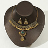Oval Alloy & Rhinestone Pendant Necklace & Earring FS-WGBAA8A-03-1
