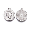 Tarnish Resistant 304 Stainless Steel Coin Charms STAS-F207-08P-2