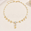 Round Shell Pearl Beaded Brass Pave Clear Cubic Zirconia Heart Pendant Necklaces for Women VQ1969-2-3