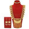Moon & Flat Round Brass Tassel Pendant Necklaces & Dangle Earrings Sets FS-WG7FC34-01-3