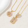 2Pcs 2 Styles Brass Pave Clear Cubic Zirconia Initial Pendant Necklace Sets FS-WGBC393-02-1