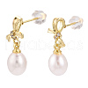 Natural Pearl & Cubic Zirconia Bowknot Dangle Stud Earrings PEAR-N017-06D-2