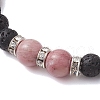 Round Natural Lava Rock & Rhodonite Beaded Stretch Bracelets for Women BJEW-JB10804-3