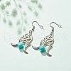 Woven Net with Natural Mashan Jade Dangle Earrings EJEW-JE04945-02-3
