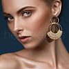 4Pairs Flat Round Alloy Raffia Dangle Stud Earrings FS-WG1ECDE-01-5