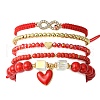 5Pcs 5 Style Glass & Brass Beaded Stretch Bracelets Set BJEW-TA00298-2