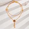Vintage Classic Elegant Brass Pave Synthetic Goldstone Fashion European Flower Lariat Necklaces YP1848-1-1