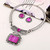 Alloy Rectangle Pendant Necklace & Flat Round Dangle Earring Sets FS-WG0E2DC-03-1