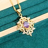 Flower Brass Pave Cubic Zirconia Pendant Necklaces & Earring & Ring & Link Bracelets Sets for Women FS-WG51B69-01-4