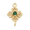 Brass Green Cubic Zirconia Clover Connector Charms KK-Q048-12G-1