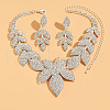 Leaf Brass Crystal Rhinestone Pendant Necklaces & Stud Dangle Earrings Sets FS-WG7504E-01-1