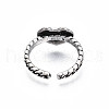 Heart with Flower Alloy Open Cuff Ring for Women RJEW-T009-27AS-2
