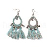 3 Pairs 3 Style Flat Round & Leaf Alloy Enamel Dangle Earrings with Synthetic Turquoise EJEW-P200-06AB-3