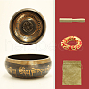 Tibetan Brass Singing Bowl & Wood Striker & Random Color Cloth Mat & Burlap Bag Set RELI-PW0004-02D-02-1