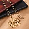 304 Stainless Steel Hollow Arabic Flat Round Pendant Box Chain Necklaces for Women Men NJEW-R013-01G-3