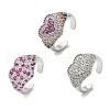 Heart Brass Micro Pave Cubic Zirconia Cuff Rings for Women RJEW-A069-11P-2