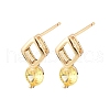 Rhombus & Flat Round Brass Micro Pave Cubic Zirconia Stud Earrings for Women EJEW-G428-20G-6