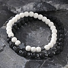 2Pcs 2 Styles Cross Lava Rock Round Beads Stretch Bracelets for Men HI1764-1