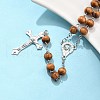 Religious Prayer Pine Wood Beaded Lariat Necklace X-BJEW-O140-04P-1