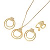Rectangle & Ring 304 Stainless Steel with Crystal Rhinestone Pendant Necklace & Stud Earring & Ring FS-WGD6262-01-5