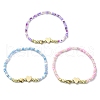 3Pcs 3 Color Non-magnetic Synthetic Hematite Heart & Glass Seed Beaded Stretch Bracelets Set BJEW-JB09457-1