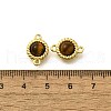 Brass Pave Natural Tiger Eye Half Round Links Connector Charms KK-K398-26G-3