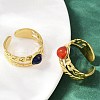316 Stainless Steel with Natural Mixed Gemstone Cuff Rings RJEW-Z098-01G-14-3