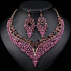 Flower Zinc Alloy Rhinestone Chain Necklaces & Stud Dangle Earrings Sets WG08719-01-1