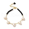 Mother's Day Jewellery Natural Pearl & Glass & Brass Beaded Bracelet BJEW-C051-09G-1