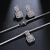 Square Brass Micro Pave Clear Cubic Zirconia Pendant Necklaces & Stud Dangle Earrings Sets FS-WG98D1F-01-4