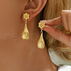 Elegant Brass Teardrop with Flower Dangle Stud Earrings XB1287-2
